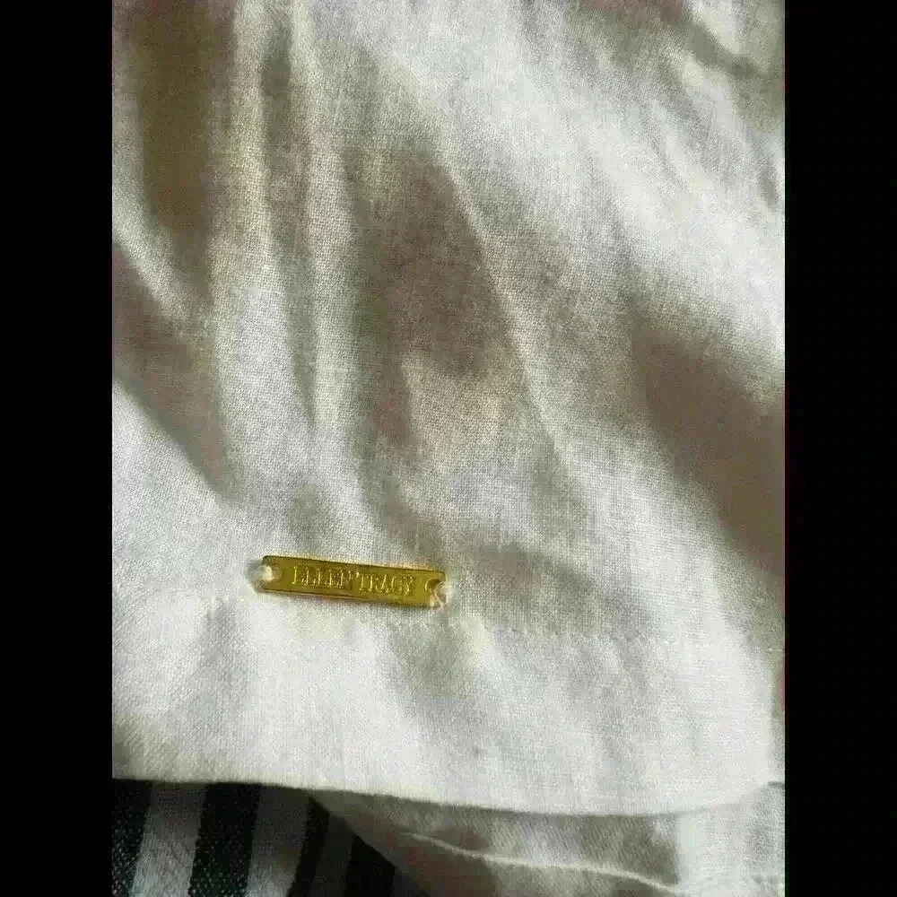 Ellen Tracy Tops Women L Linen White Lace Up Classic top - Picture 3 of 4